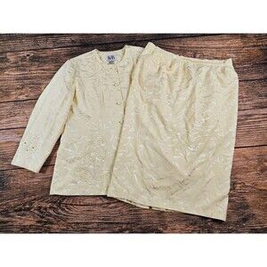 VTG KB Stella Louise Womens Plus 20W 2Pcs Linen Blend Skirt Set Beaded Yellow